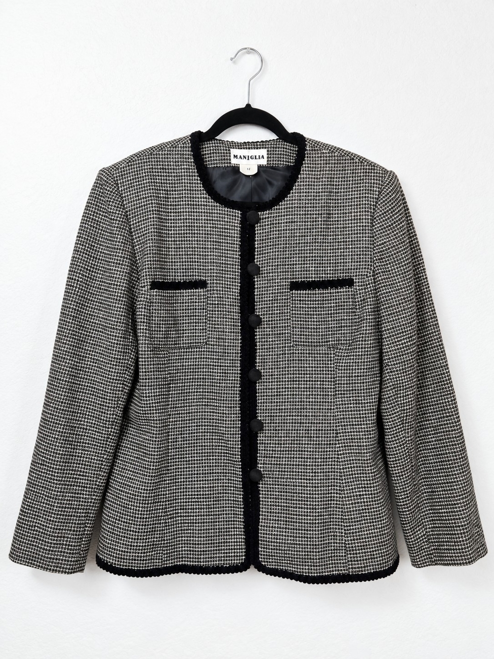 Vintage 90s Joan Leslie Wool Houndstooth Jacket Chanel Style Academia Women's 14